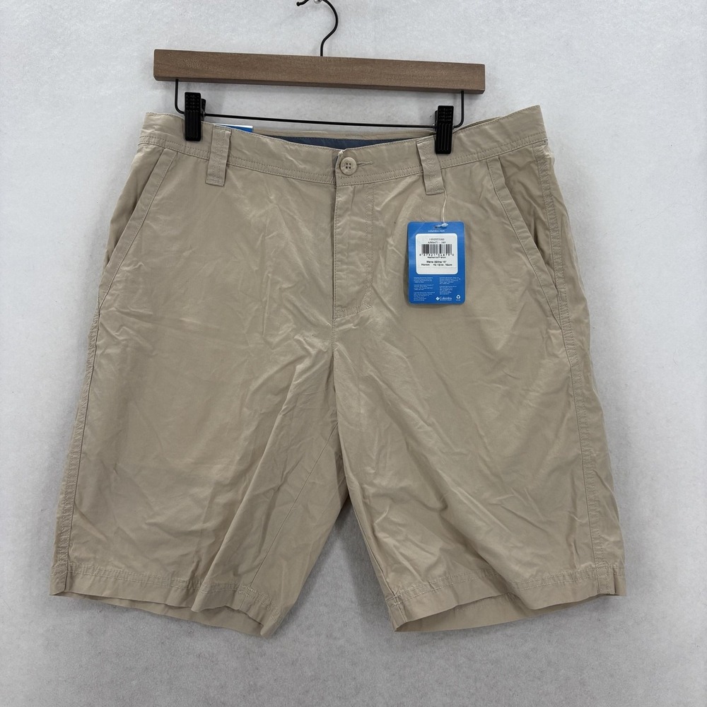 Columbia Washed Out Shorts Mens 32 Fossil Beige Chino 10" Cotton Casual Summer